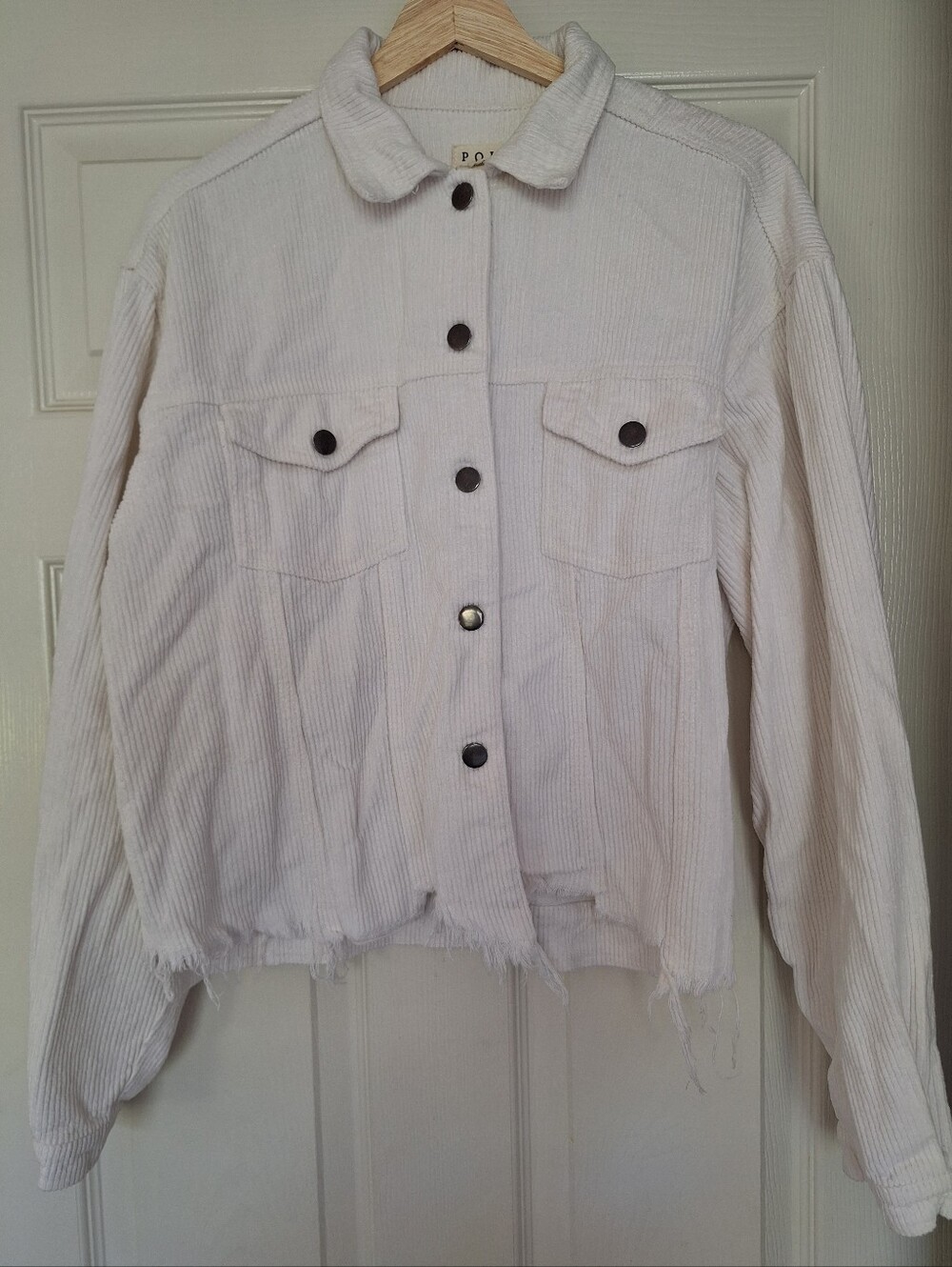 POL Clothing White Corduroy Jacket Raw Hem Shacket Boho Western Size L